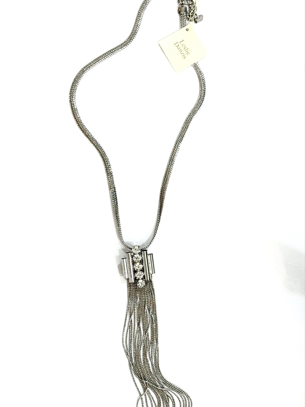 Leslie Danzis Five Bar Crystal Statement Necklace Silver & Black | NWT